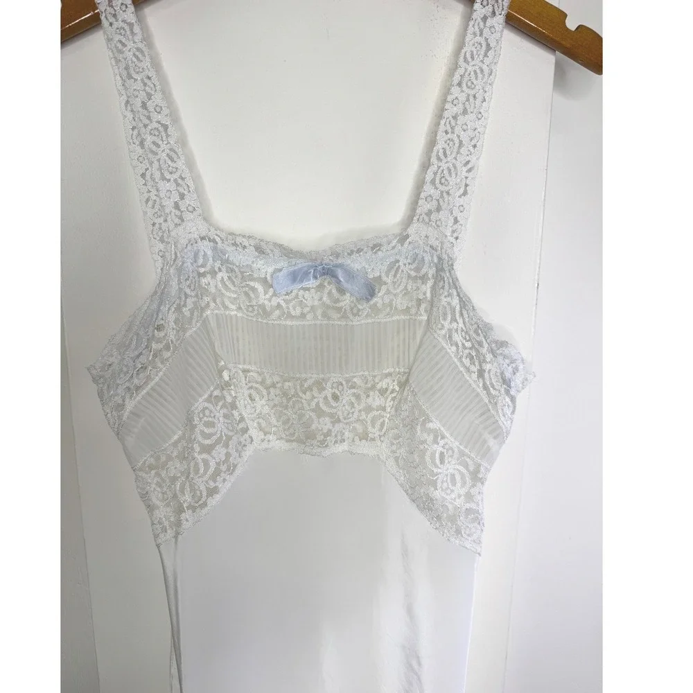 Vintage Lace Top Slip Dress Blue Bow Medium - See Measurements - Picture 3 of 7